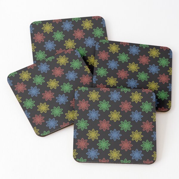 Item preview, Pattern of snowflakes "Inspiration" of different colors on a black background designed and sold by Cherevan.