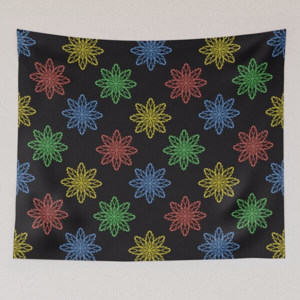 Item preview, Pattern of snowflakes "Inspiration" of different colors on a black background designed and sold by Cherevan.