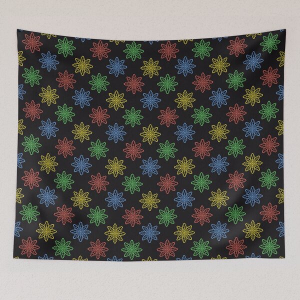 Item preview, Pattern of snowflakes "Inspiration" of different colors on a black background designed and sold by Cherevan.