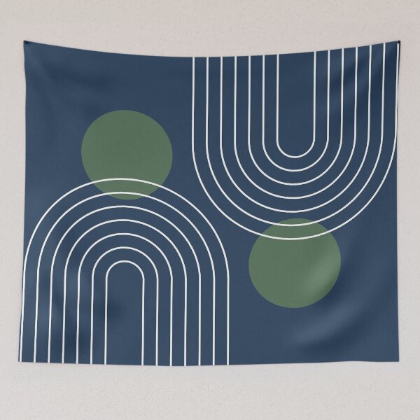 Item preview, Mid Century Modern Geometric c17 in Navy Blue and Forest Green (Rainbow and Sun Abstraction) designed and sold by nineFlorals.