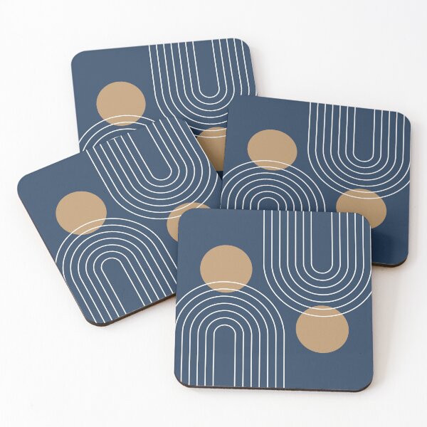 Item preview, Mid Century Modern Geometric c20 in Navy Blue and Camel (Rainbow and Sun Abstraction) designed and sold by nineFlorals.