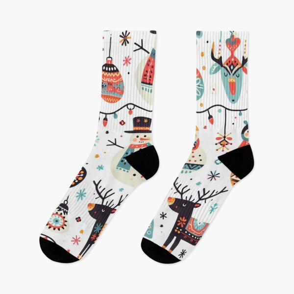 Item preview, Scandinavian Folk Art Happy Holidays - colourful festive Snowmen and Reindeer by heidiannemorris designed and sold by FOLK ART FUSION by heidiannemorris.