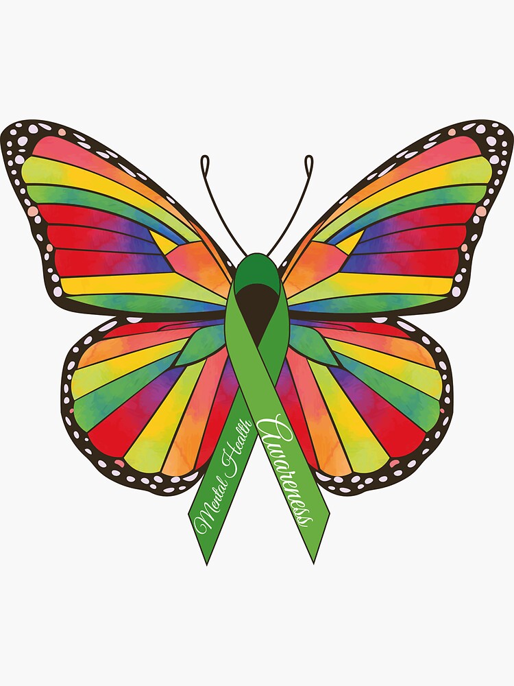 Mental Health Awareness Butterfly Ribbon Green Sticker By Amorhka Redbubble 0036