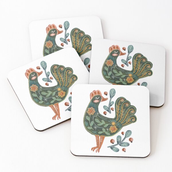 Item preview, Chicken with colorful patterns, green rooster with flowers, rowan and folklore, folklore chicken, green chicken, folklore patterns,  designed and sold by Dormitria.