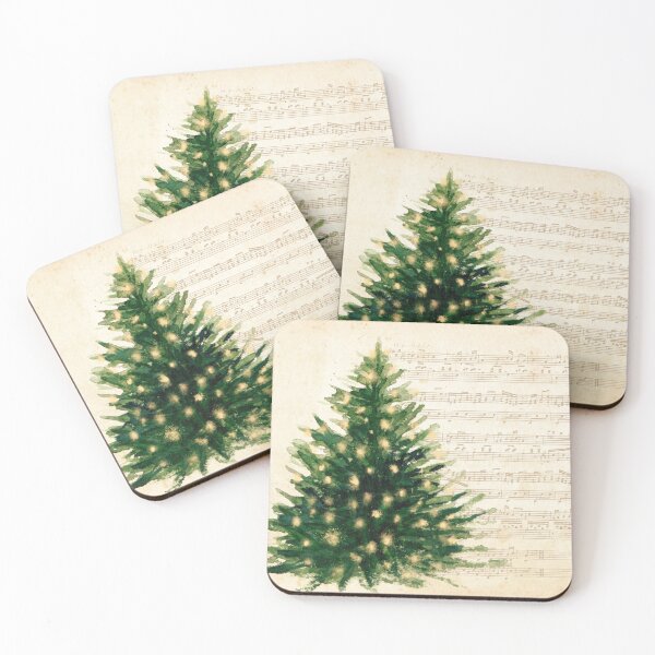 Item preview, Vintage Christmas tree on aged musical notes designed and sold by Meandmyshop.