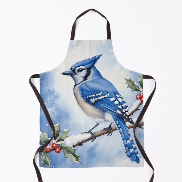 Item preview, Blue Jay on Holly Branch with Snowflakes designed and sold by WaterBirdArt.
