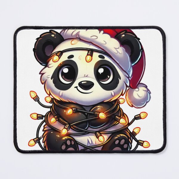 Item preview, Christmas Panda in Santa Hat and Festive Lights designed and sold by AIARTIST1.