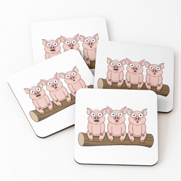 Item preview, three wide-eyed pigs sitting side by side on a log designed and sold by moimesfolies.