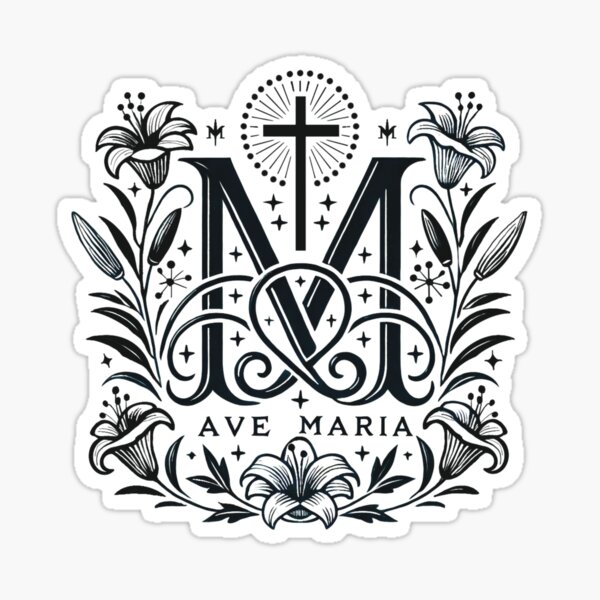 Item preview, Traditional Marian Monogram with Lilies and Cross designed and sold by John-NW-Shop.