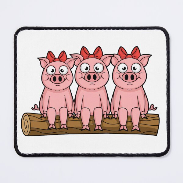 Item preview, three wide-eyed girls pigs sitting side by side on a log designed and sold by moimesfolies.
