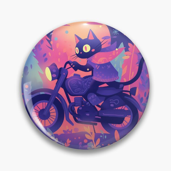 Artikelvorschau, Schwarze Katze auf einem Motorrad auf einer Nachtfahrt entworfen und verkauft von WoollenLlama.