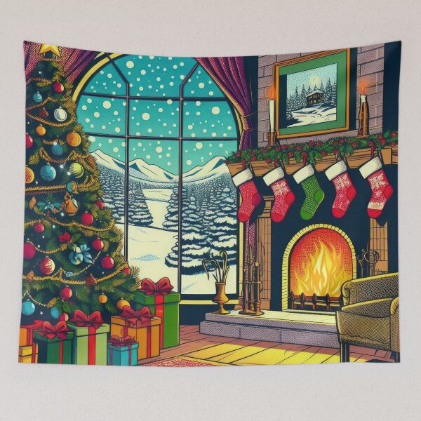 Item preview, Christmas Vintage Christmas tree with fireplace,Christmas Tree,christmas retro,Christmas Vintage designed and sold by Expressions-Sel.
