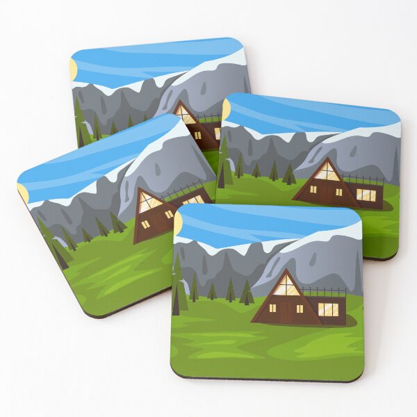 Item preview, cozy house in the mountains in the forest, summer landscape, designed and sold by RybkaArt.