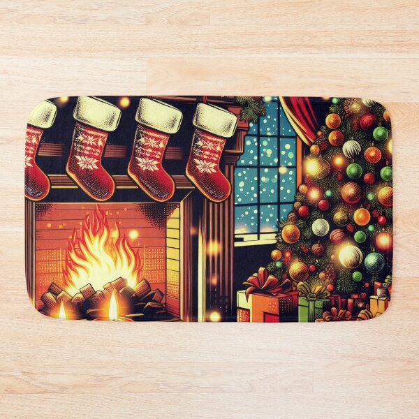 Item preview, Christmas Vintage fireplace with gift socks,Christmas landscape,christmas retro,Christmas Vintage designed and sold by Expressions-Sel.
