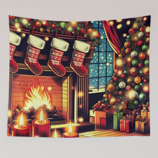 Item preview, Christmas Vintage fireplace with gift socks,Christmas landscape,christmas retro,Christmas Vintage designed and sold by Expressions-Sel.