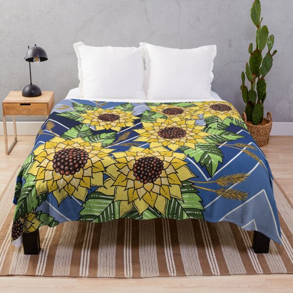 Item preview, Sunflowers with blue zigzag  designed and sold by Handmadebyjessm.