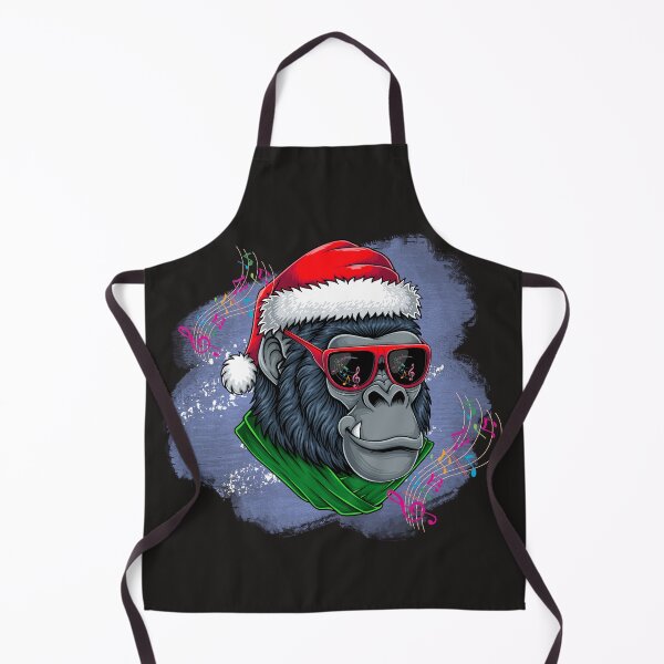 Item preview, Gorilla with black glasses and santa hat and music notes around designed and sold by HooArt69.