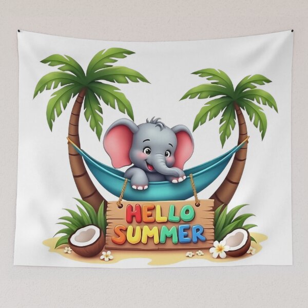 Item preview, Hello Summer Tropical Cute Baby Elephant Art designed and sold by Casanova7000.