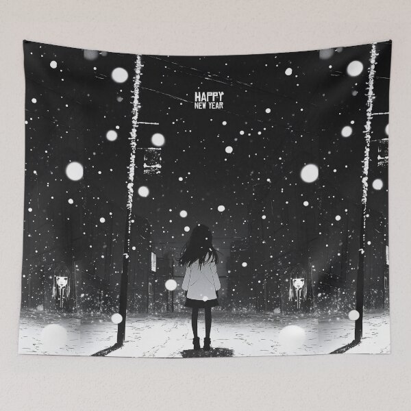 Item preview, happy new year - black and white melancholic manga anime girl designed and sold by ForsakenFrames.