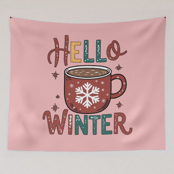 Item preview, Hello Winter Graphic Design with Maroon Coffee Mug, Snowflake Embellishments, and Vintage Distressed Text designed and sold by marvinismyname.