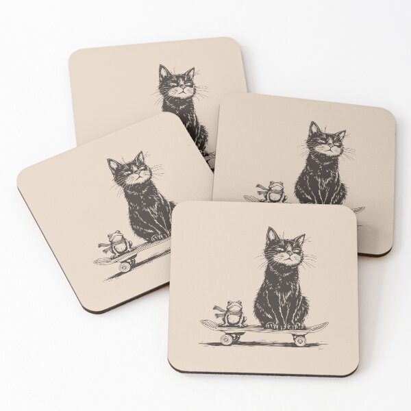 Item preview, Skateboard Cat And Frog designed and sold by wowwowmeow.