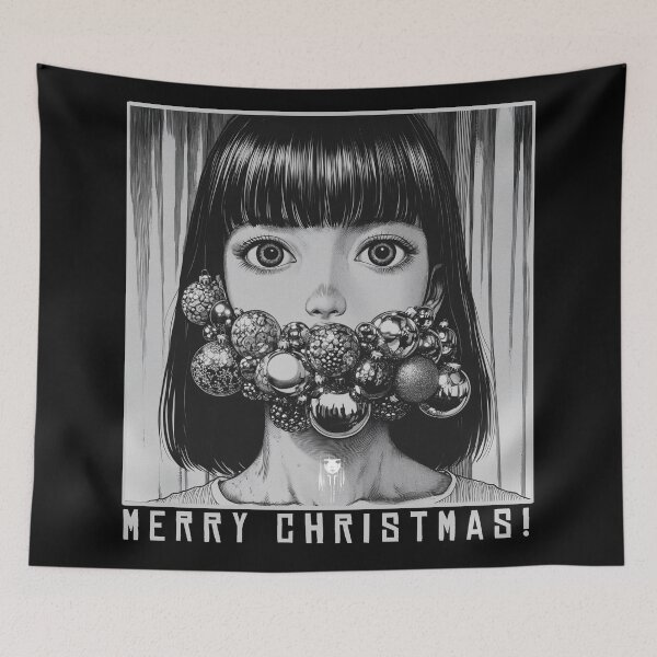 Item preview, Merry christmas - black and white manga anime girl designed and sold by ForsakenFrames.