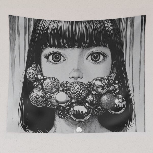 Item preview, Merry christmas - black and white manga anime girl designed and sold by ForsakenFrames.