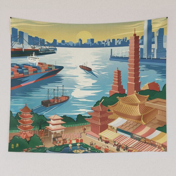 Item preview, Kaohsiung Vintage Travel Poster designed and sold by TravelerRat.