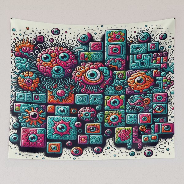 Item preview, Doodles of Tetris-Inspired Microorganisms with Evil Eyes and Psychedelic Brains designed and sold by Imaginarium of Chaos falcon88 .