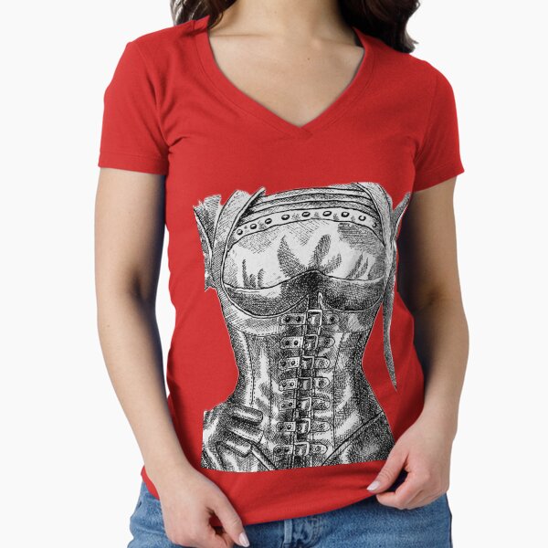Leather Corset Fashion Illustration by Goddamn Media Fitted V-Neck T-Shirt