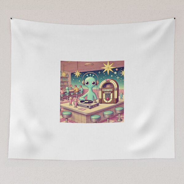 Item preview, Retro Cosmic Diner DJ Alien designed and sold by OldSchoolRetro.