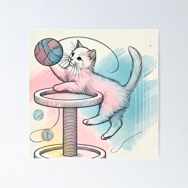 Item preview, Playful Cat - Line Art with Watercolor Accents designed and sold by Jonesetcetera.