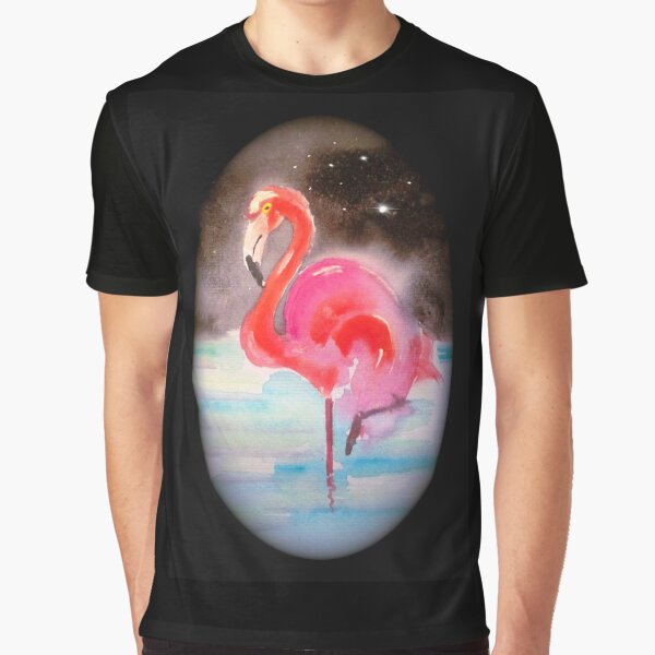 Pink Flamingo at Midnight with Twinkly Stars by Goddamn Media  Graphic T-Shirt