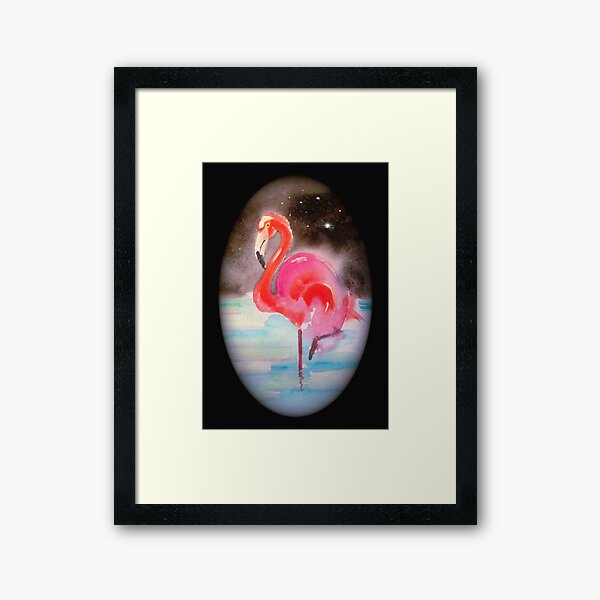 Pink Flamingo at Midnight with Twinkly Stars by Goddamn Media  Framed Art Print