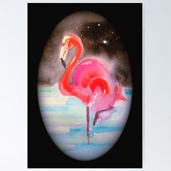 Pink Flamingo at Midnight with Twinkly Stars by Goddamn Media  Poster