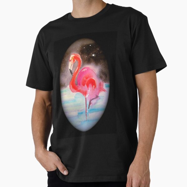 Pink Flamingo at Midnight with Twinkly Stars by Goddamn Media Premium T-Shirt