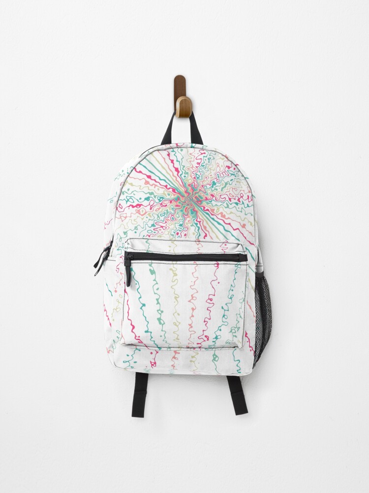 Thumbnail 1 of 3, Backpack, Colorful Ripple Abstract Sun Rays Burst Cursive Rainbow designed and sold by EvergreenMotifs.