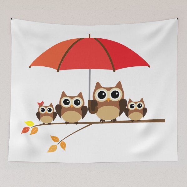 Item preview, Owl Family with an Umbrella sitting in the Tree designed and sold by MagnoliaLake.