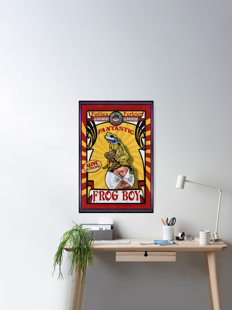 Freak Geek Circus Otis the Frog Boy Alive Lake Fly Fish Vintage Poster  Repro -  Sweden