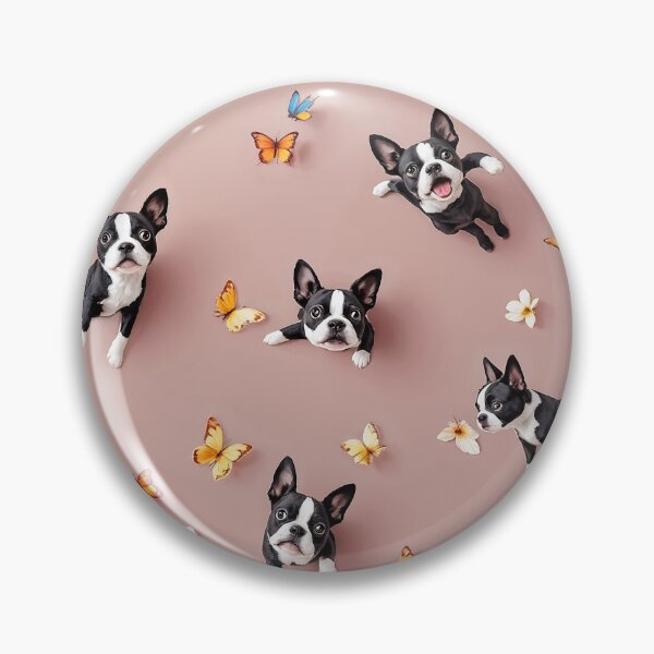 Item preview, A fun 3D pattern background with playful Boston Terriers chasing butterflies, perfect for whimsical designs and pet-themed stationery. designed and sold by AlwaysHome.