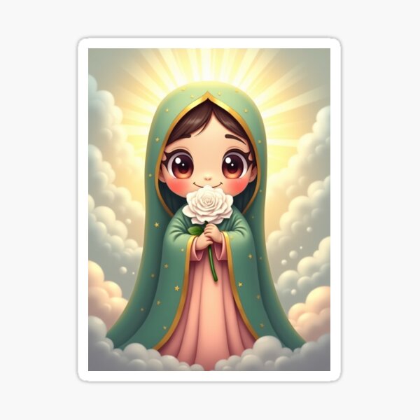 Item preview, Virgen De Guadalupe Con Rosa Blanca Kawaii Chibi designed and sold by BlanquitaArt.