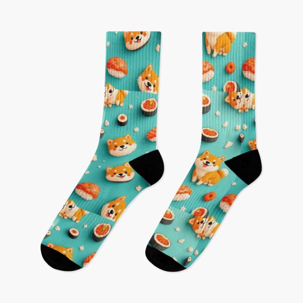 Item preview, A vibrant 3D pattern background showcasing playful Shiba Inus with sushi, perfect for fun and quirky pet-themed products. designed and sold by AlwaysHome.