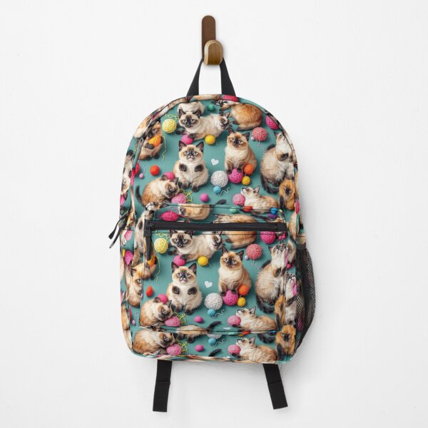 Item preview, A vibrant 3D pattern background featuring playful Siamese cats with colorful yarn balls, perfect for cat lovers and fun pet-themed designs. designed and sold by AlwaysHome.