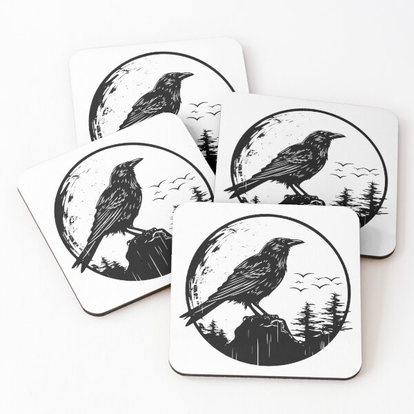 Item preview, Raven Crow Full Moon Eerie Dark Gothic Halloween Bird designed and sold by inkoutninja.
