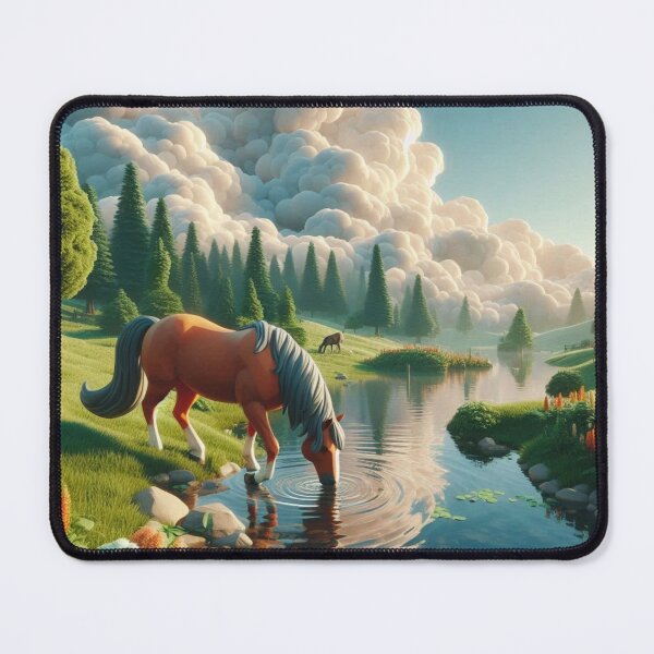 Item preview, Majestic Horse Drinking from Tranquil Lake in Lush Meadow designed and sold by choder61.