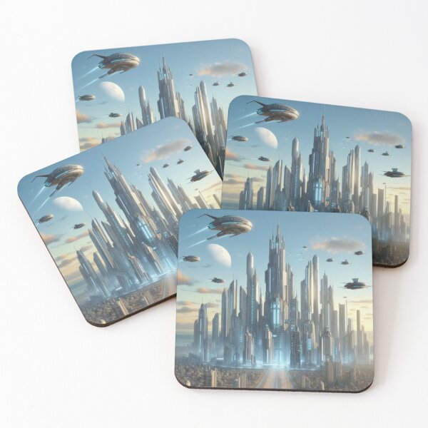 Item preview, A futuristic city skyline with towering skyscrapers and flying vehicles designed and sold by IrsathThaslima.