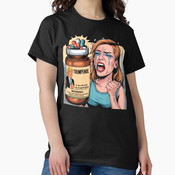 Vista previa del artículo con la obra «Trumpenol: medicamento para el síndrome de trastorno por Trump v4», diseñado y vendido por RedPilled Apparel.