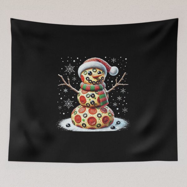 Item preview, Festive Pizza Snowman with Holiday Hat and Scarf – Christmas Food Art designed and sold by love3617.