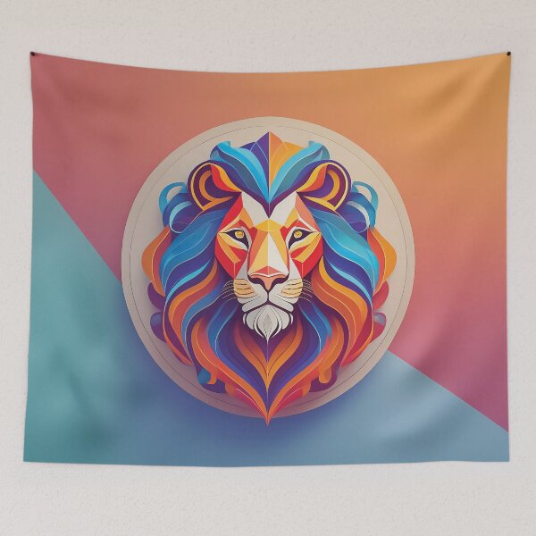 Item preview, A vibrant and stylized portrait design of a lion's head. designed and sold by HEMRO.