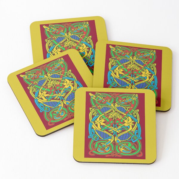 Item preview, Colorful Celtic Cranes and Dogs Red Background designed and sold by aginlow.